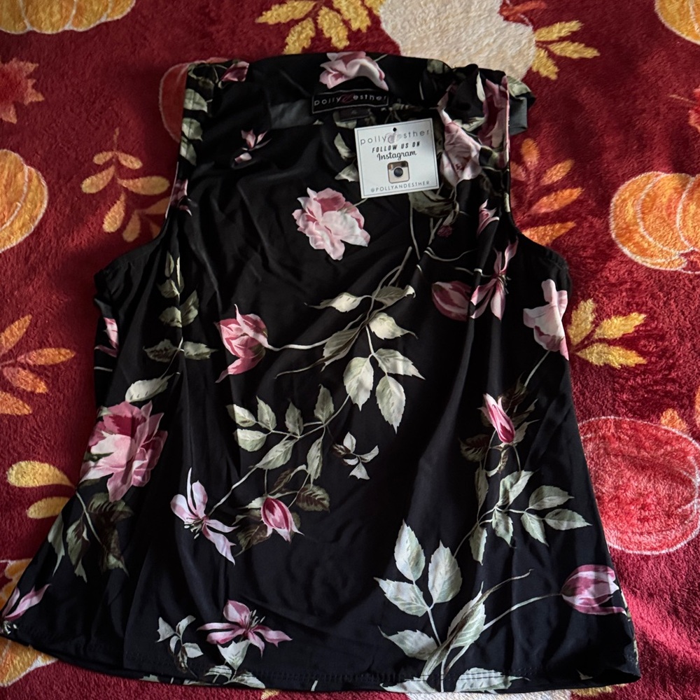 Polly & Esther Black Floral Sleeveless Blouse